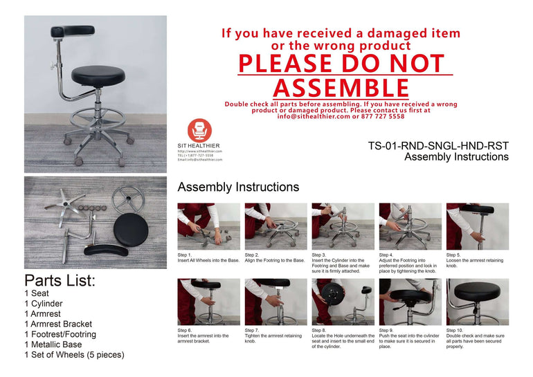 Ergonomic Dental Medical Stool with 360 Degree Rotation Armrest & Footrest