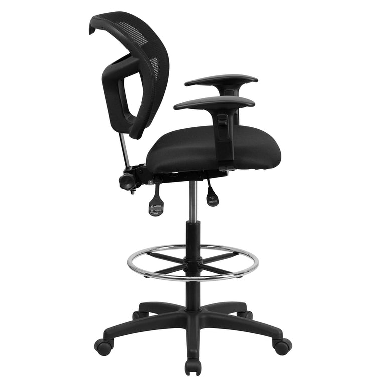 Mid-Back Black Mesh Drafting Chair with Back Height Adjustment and Adjustable Arms | Sit Healthier