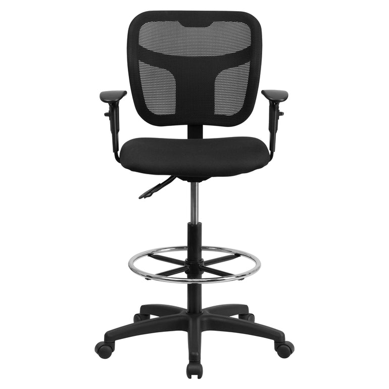 Mid-Back Black Mesh Drafting Chair with Back Height Adjustment and Adjustable Arms | Sit Healthier