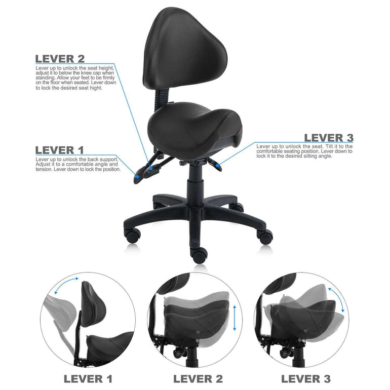 Small Saddle Shape Stool with Adjustable Back Support| Sit Healthier