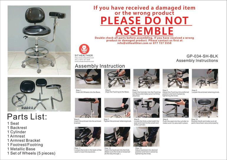 Ergonomic Medical or Dental Operator Chair with Footrest, Backrest and Handrest