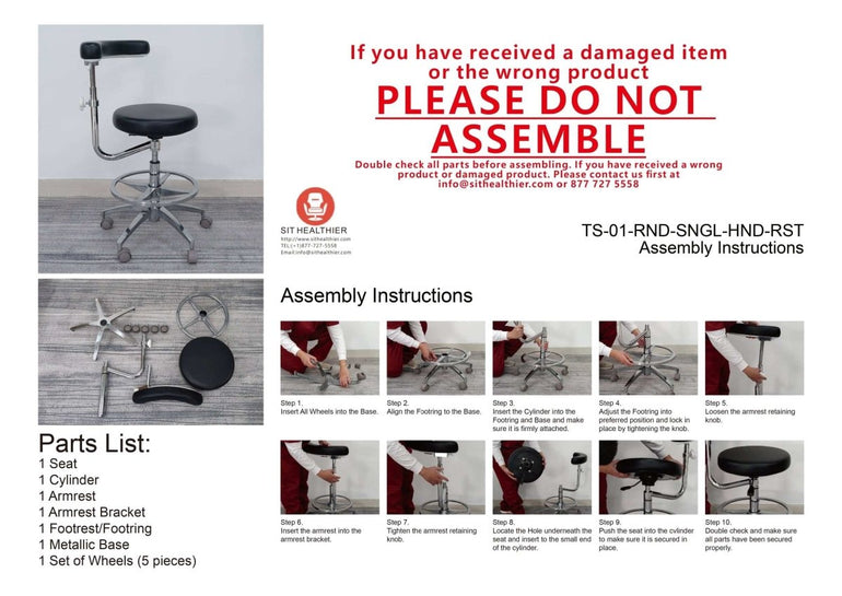 Ergonomic Dental Medical Stool with 360 Degree Rotation Armrest & Footrest - Sit Healthier