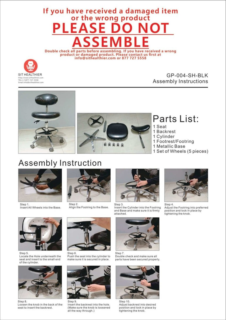 Ergonomic Medical or Dental Operator Chair with Concave Backrest and Footrest - Sit Healthier