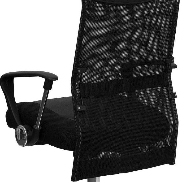 High Back Black Leather and Mesh Swivel Task Office Chair with Arms - Sit Healthier