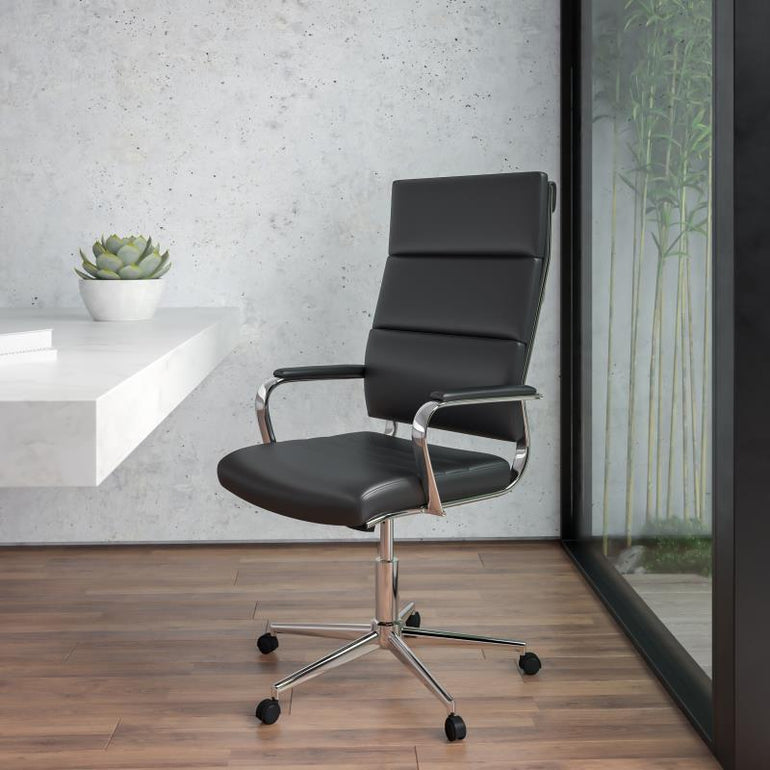 High Back Black Leather Contemporary Executive Swivel Office Chair with LeatherBack - Sit Healthier