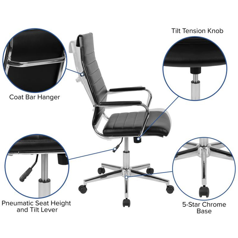 High Back Black Leather Contemporary Executive Swivel Office Chair with LeatherBack - Sit Healthier
