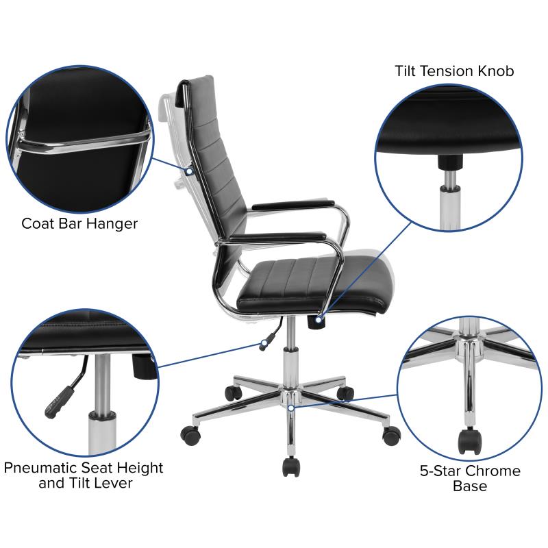 High Back Black Leather Contemporary Executive Swivel Office Chair with LeatherBack - Sit Healthier