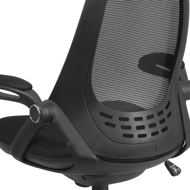 High Back Black Mesh Executive Swivel Office Chair with Flip-Up Arms - Sit Healthier