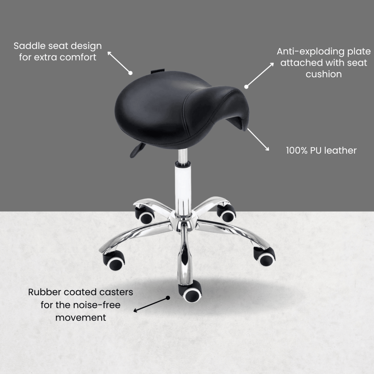 Hydraulic Saddle Rolling Ergonomic Medical Stool - Sit Healthier