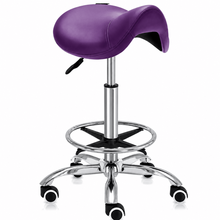 Hydraulic Saddle Shape Rolling Stool with Tilt-able Seat & FootRest - Sit Healthier