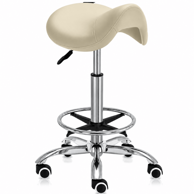 Hydraulic Saddle Shape Rolling Stool with Tilt-able Seat & FootRest - Sit Healthier