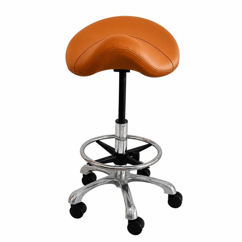 Hydraulic Saddle Shape Rolling Stool with Tilt-able Seat & FootRest - Sit Healthier