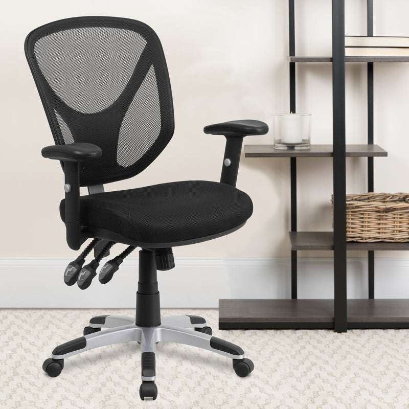 Mid-Back Black Mesh Multifunction Swivel Ergonomic Task Office Chair with Adjustable Arms - Sit Healthier