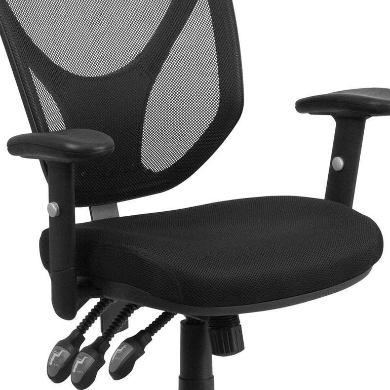 Mid-Back Black Mesh Multifunction Swivel Ergonomic Task Office Chair with Adjustable Arms - Sit Healthier