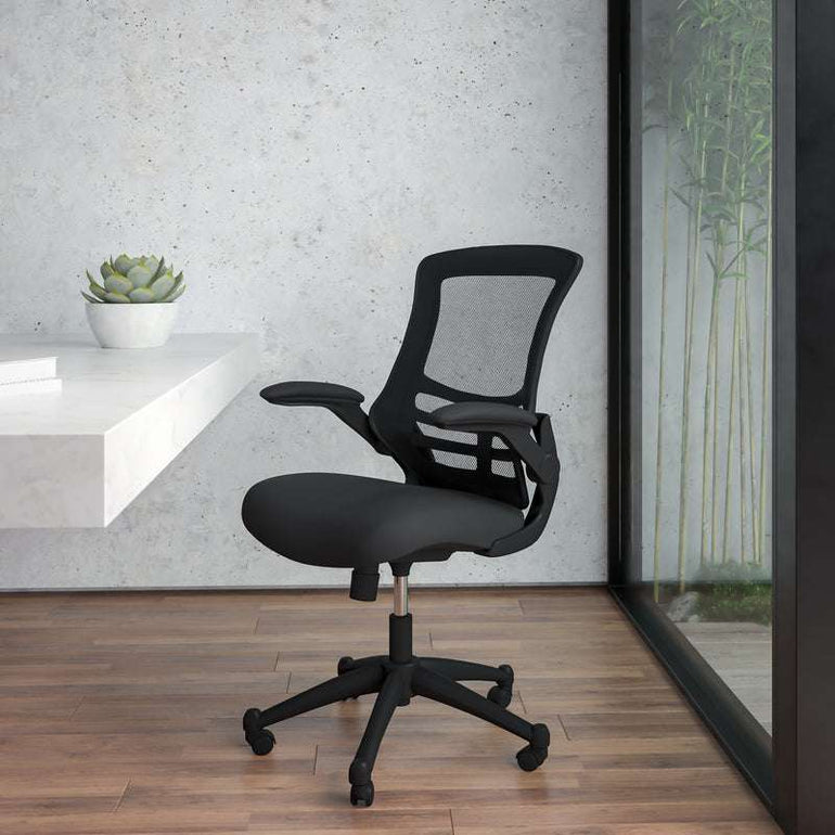 Mid-Back Black Mesh Swivel Ergonomic Task Office Chair with Flip-Up Arms - Sit Healthier