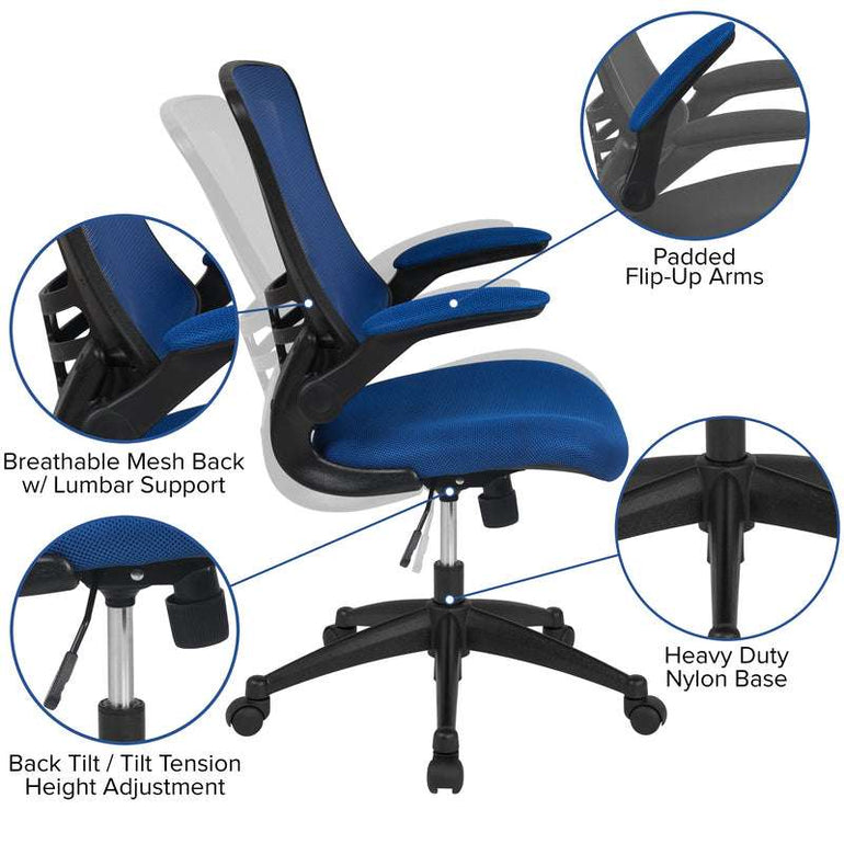 Mid-Back Blue Mesh Swivel Ergonomic Task Office Chair with Flip-Up Arms - Sit Healthier
