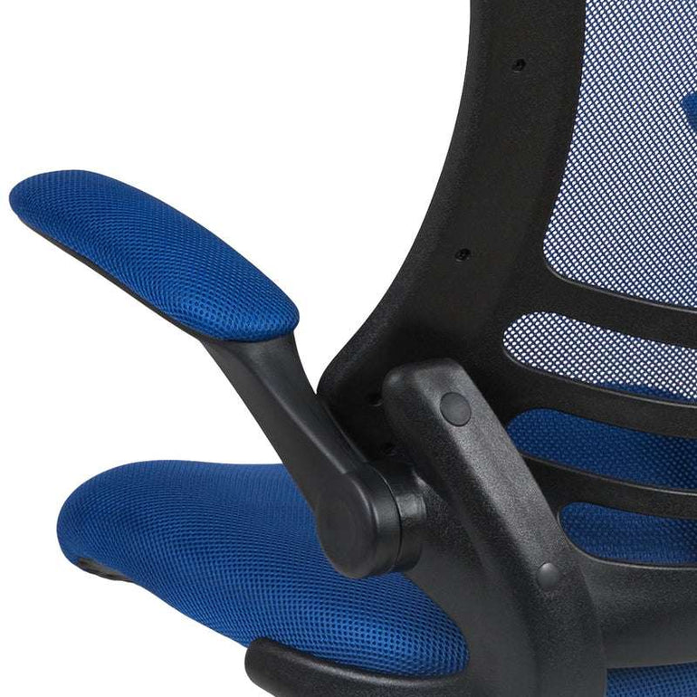 Mid-Back Blue Mesh Swivel Ergonomic Task Office Chair with Flip-Up Arms - Sit Healthier
