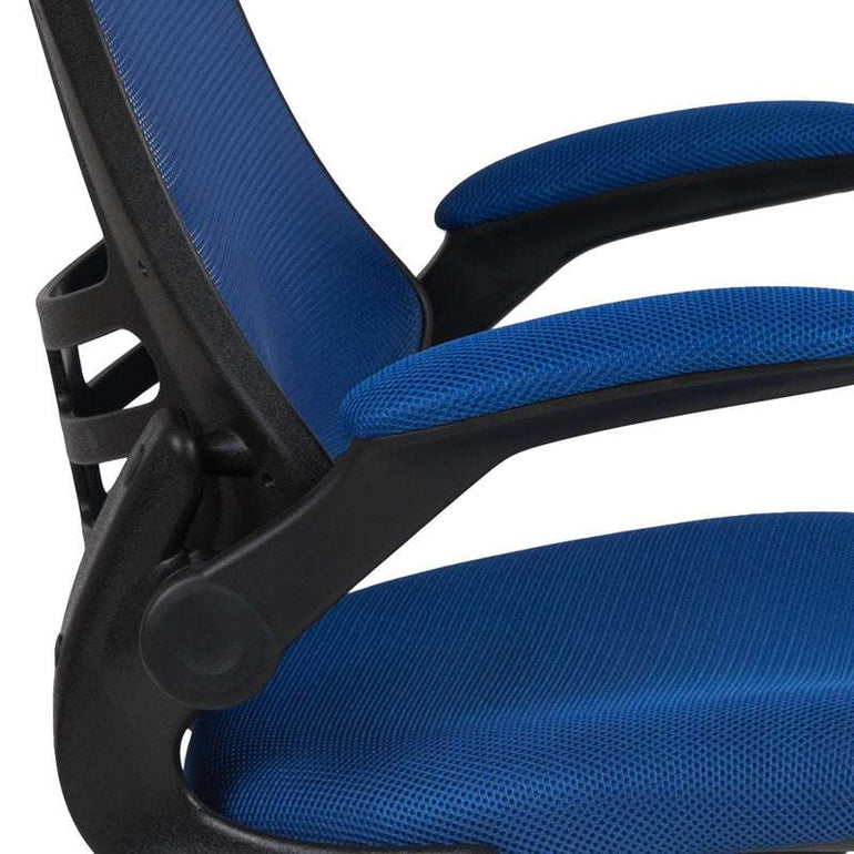 Mid-Back Blue Mesh Swivel Ergonomic Task Office Chair with Flip-Up Arms - Sit Healthier