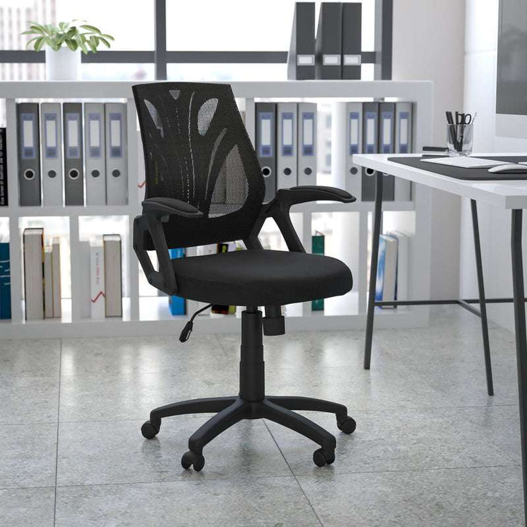 Mid-Back Designer Black Mesh Swivel Task Office Chair with Open Arms - Sit Healthier