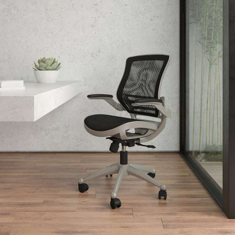 Mid-Back Transparent Black Mesh Executive Swivel Office Chair with Flip-Up Arms - Sit Healthier