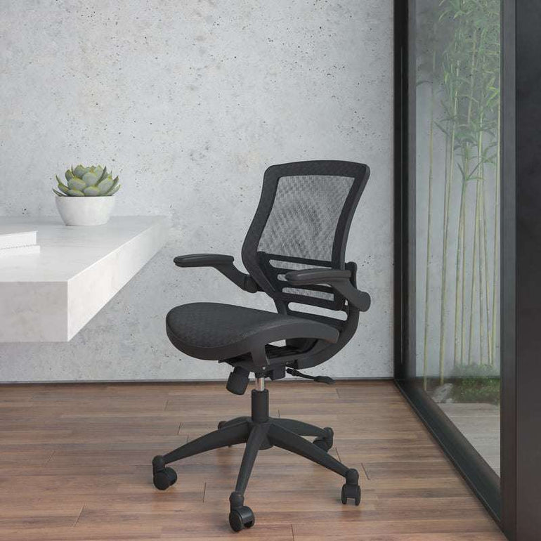 Mid-Back Transparent Black Mesh Executive Swivel Office Chair with Flip-Up Arms - Sit Healthier