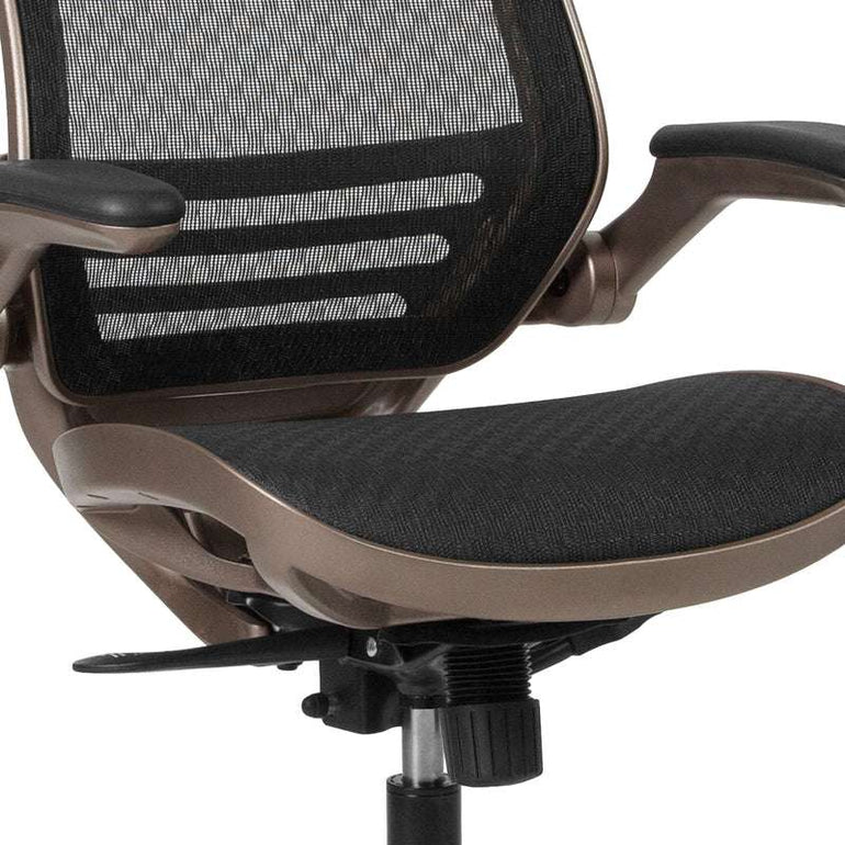 Mid-Back Transparent Black Mesh Executive Swivel Office Chair with Flip-Up Arms - Sit Healthier
