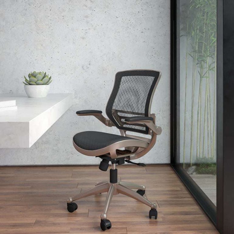 Mid-Back Transparent Black Mesh Executive Swivel Office Chair with Flip-Up Arms - Sit Healthier