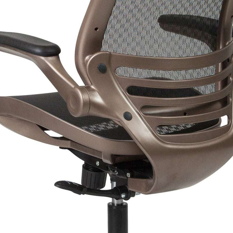 Mid-Back Transparent Black Mesh Executive Swivel Office Chair with Flip-Up Arms - Sit Healthier