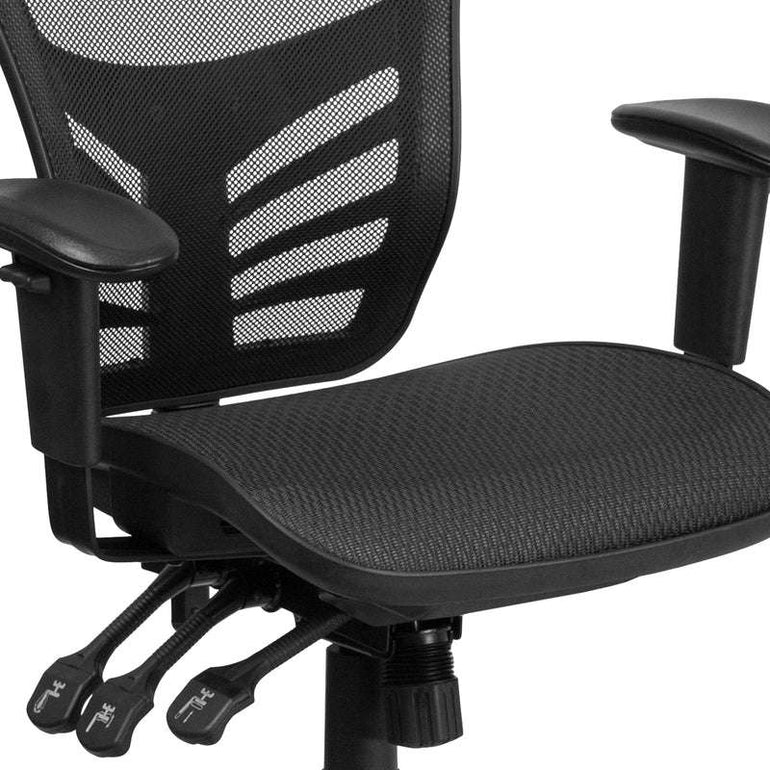Mid-Back Transparent Black Mesh Multifunction Executive Swivel Ergonomic Office Chair with Adjustable Arms - Sit Healthier