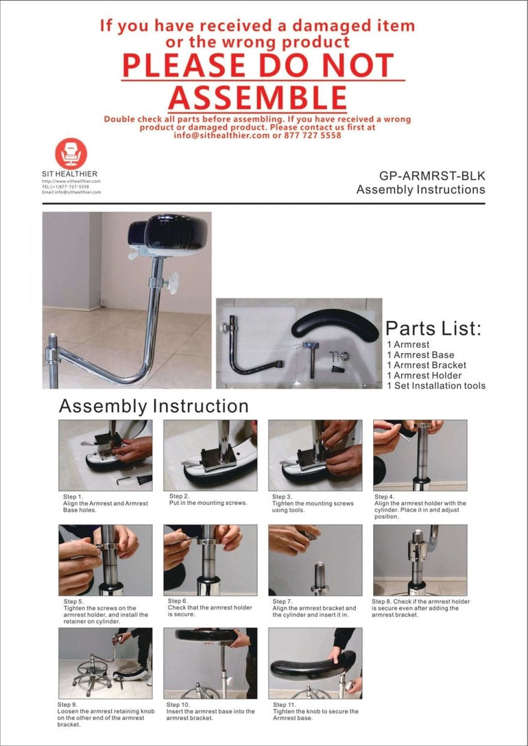 (Open box) Ratchet System 360 Degree Rotatable Armrest for Sit Healthier Chair (SH19193) - Sit Healthier