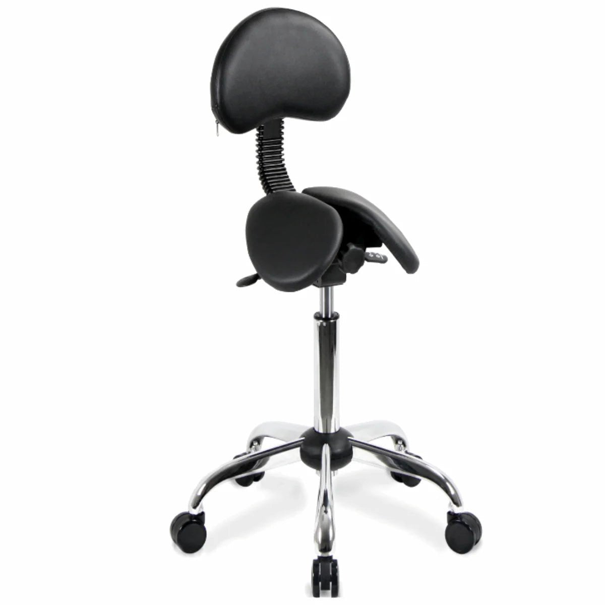 [Open Box] Small USA Patented Twin Tiltable Saddle Stool with Adjustable Seat Width and Backrest (SH18141) - Dual Inline Wheels and Medium Cylinder - Sit Healthier