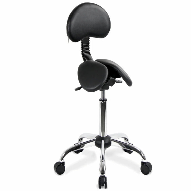 [Open Box] Small USA Patented Twin Tiltable Saddle Stool with Adjustable Seat Width and Backrest (SH18141) - Dual Inline Wheels and Medium Cylinder - Sit Healthier