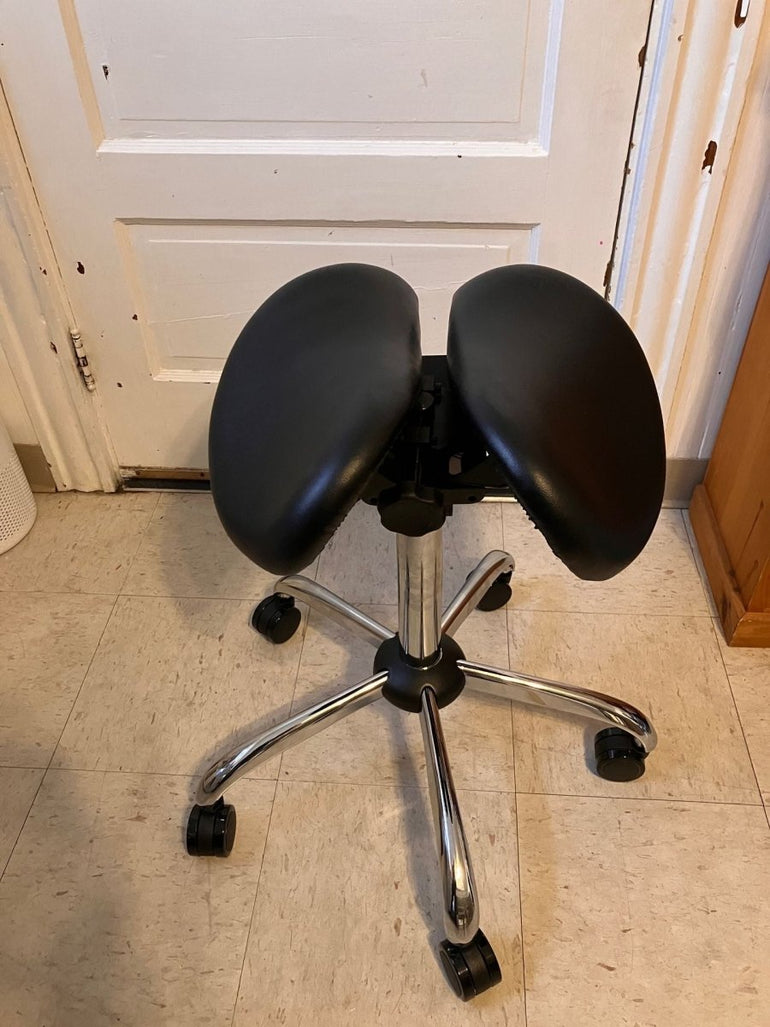 (Open Box) USA Patented Twin Tiltable Saddle Stool with Adjustable Seat Width and Center Gap - SH18308 - Sit Healthier