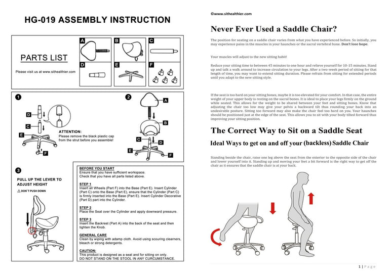 Saddle Shape Stool with Adjustable Back Support and Tilt-able Seat - Sit Healthier