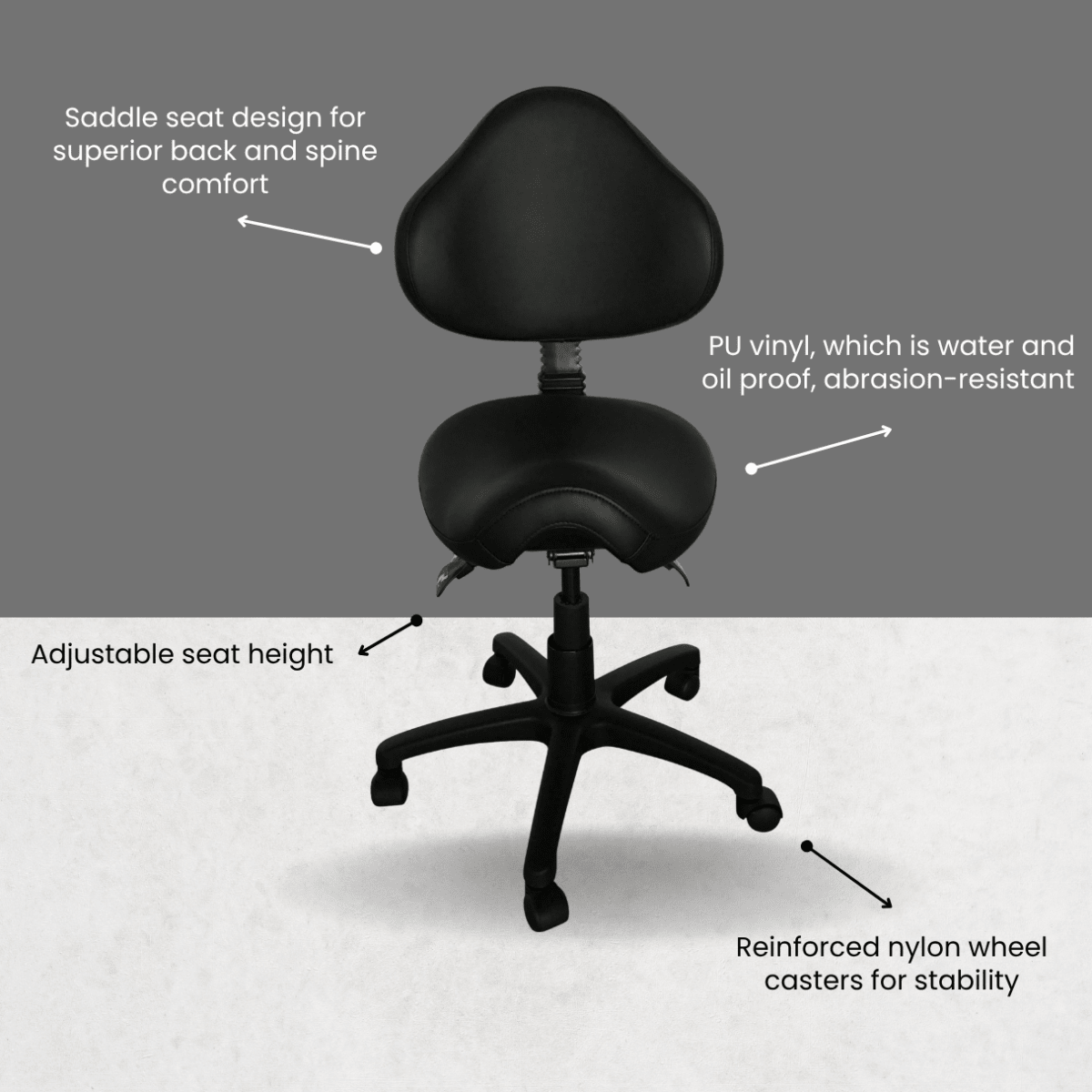 Saddle Shape Stool with Back Support and 500lbs Weight Capacity - Sit Healthier