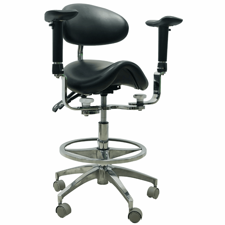 Saddle Style Dental Assistant Stool with Swing-out Armrests/Elbow Supports - Sit Healthier