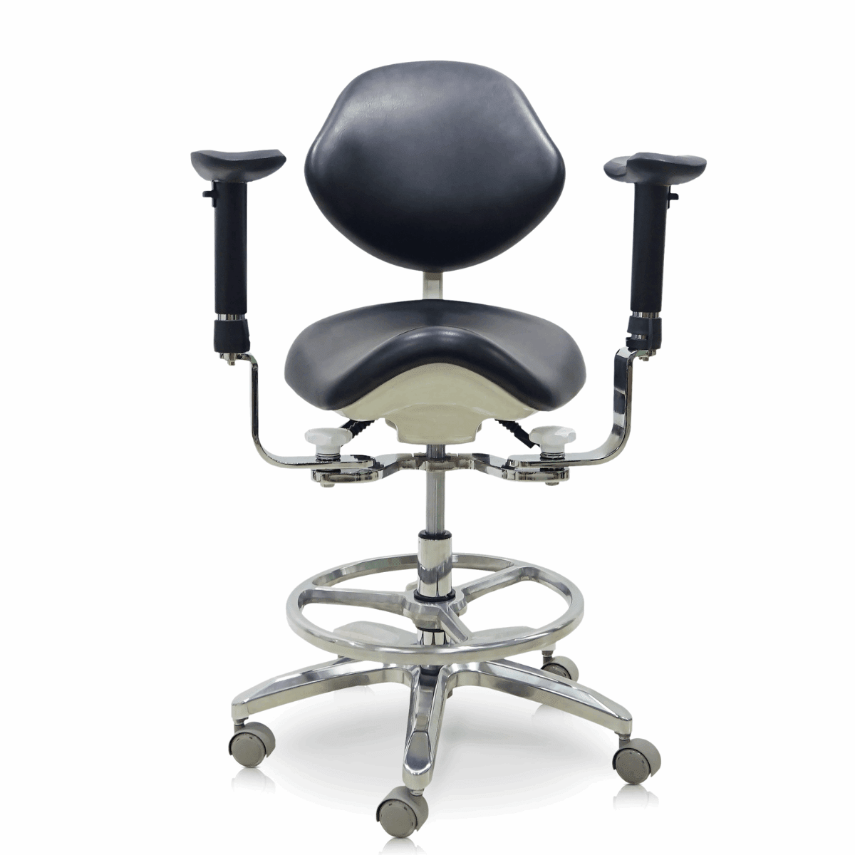Saddle Style Dental Assistant Stool with Swing-out Armrests/Elbow Supports - Sit Healthier