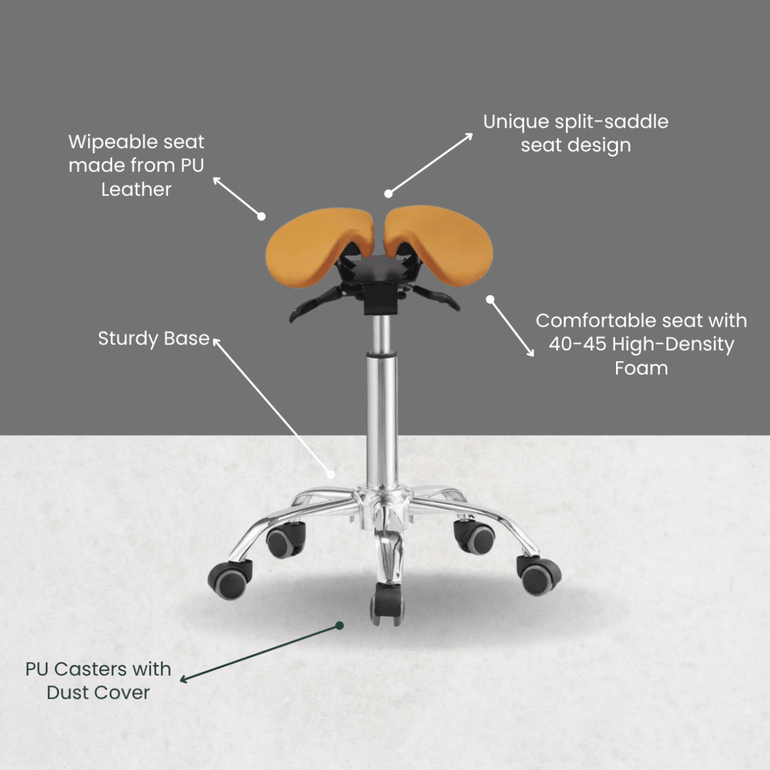 Saddle Style Split Seat Ergonomic Saddle Chair or Stool - ORANGE - Sit Healthier