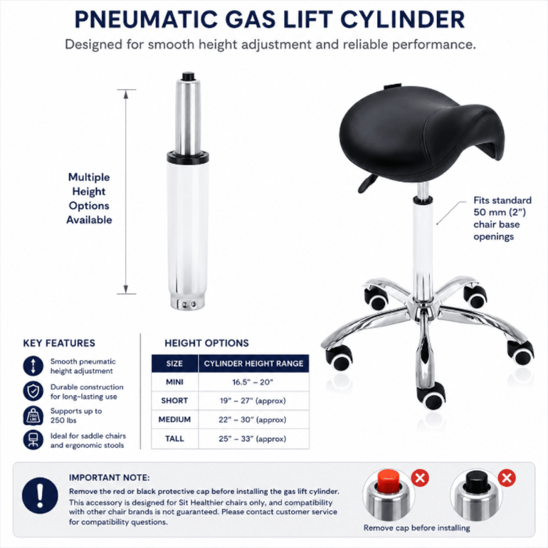 Tall Height Adjustable Gas Lift Cylinder for Sit Healthier Chairs - Sit Healthier