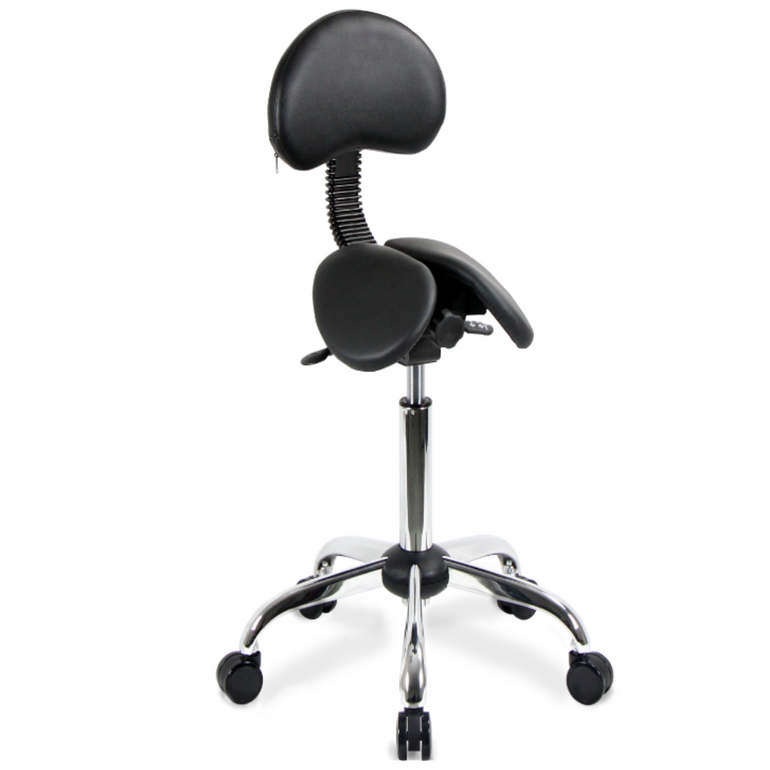 Small USA Patented Twin Tiltable Saddle Stool with Adjustable Backrest and Seat Width | Sit Healthier
