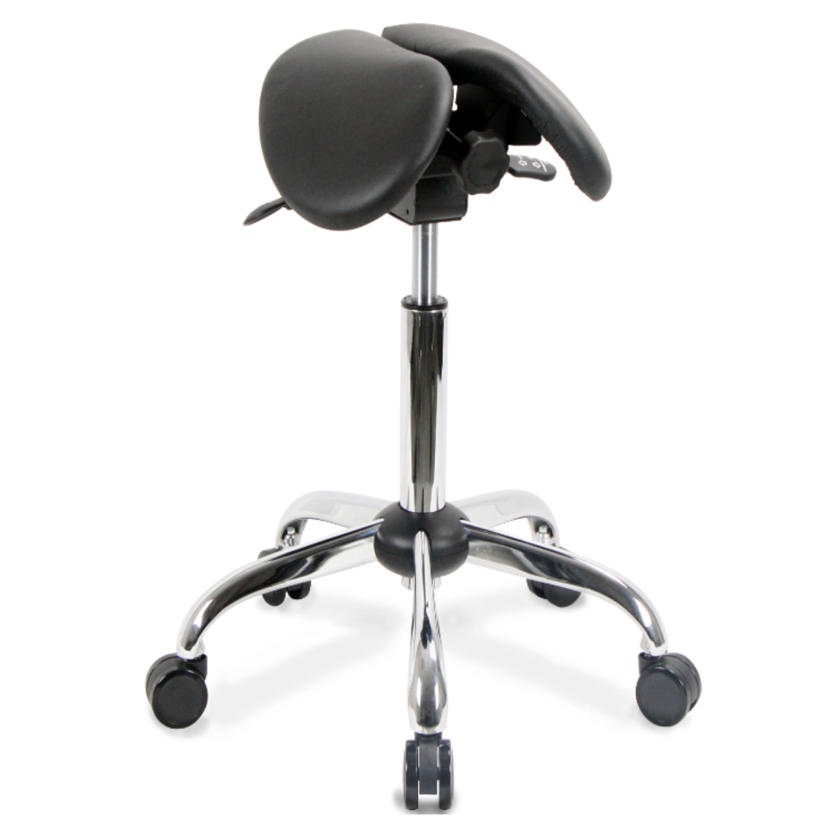 Small USA Patented Twin Tiltable Saddle Stool with Adjustable Seat Width | Sit Heallthier