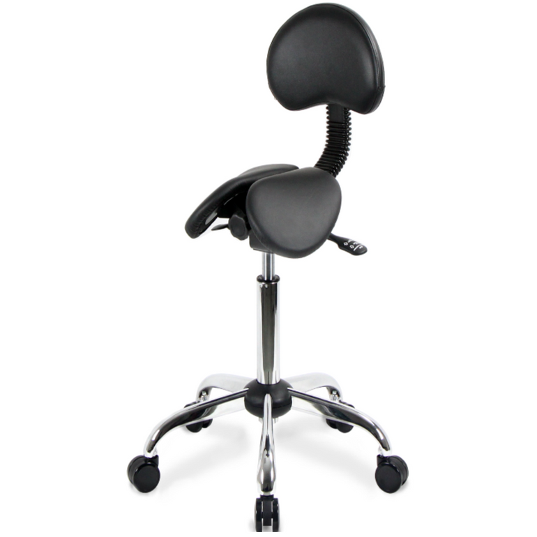 Small USA Patented Twin Tiltable Saddle Stool with Adjustable Backrest and Seat Width | Sit Healthier