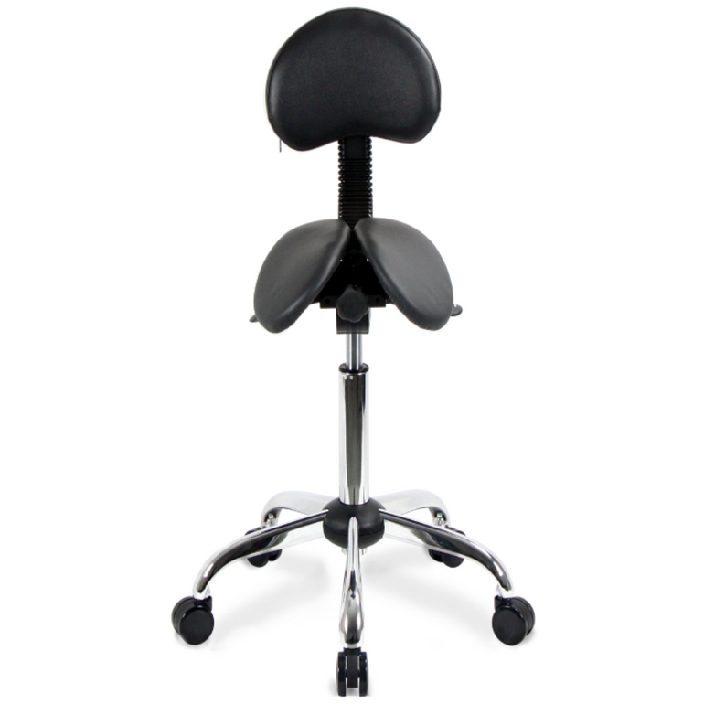 Small USA Patented Twin Tiltable Saddle Stool with Adjustable Backrest and Seat Width | Sit Healthier