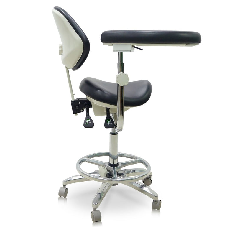 Saddle Style Dental Assistant Stool with Swing Arm and Footrest | Sit Healthier