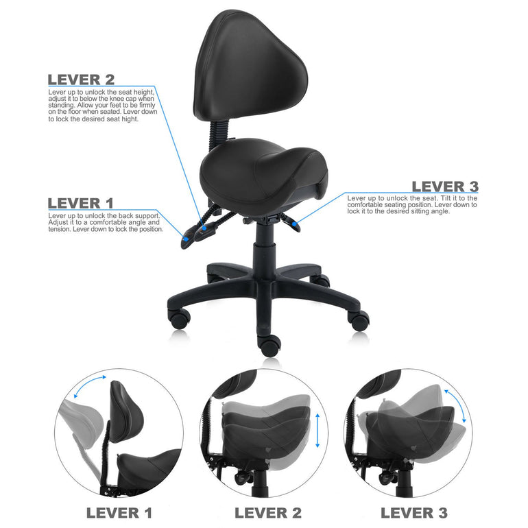 Small Saddle Shape Stool with Adjustable Back Support| Sit Healthier