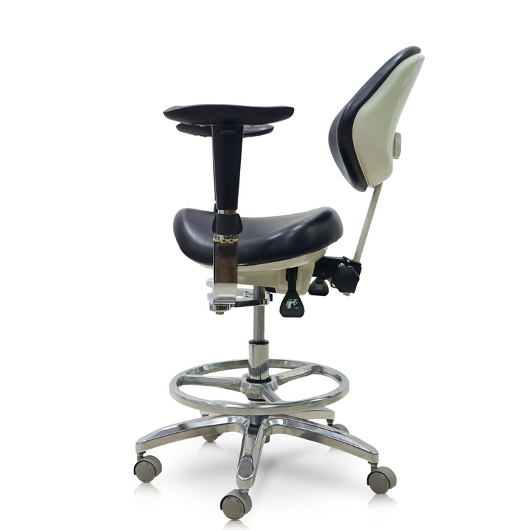 Saddle Style Dental Assistant Stool with Swing-out Armrests/Elbow Supports | Sit Healthier