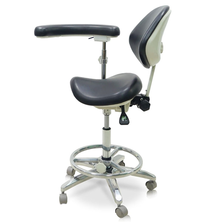 Saddle Style Dental Assistant Stool with Swing Arm and Footrest | Sit Healthier