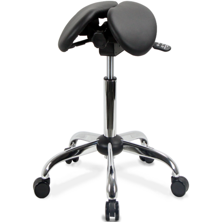Small USA Patented Twin Tiltable Saddle Stool with Adjustable Seat Width | Sit Heallthier