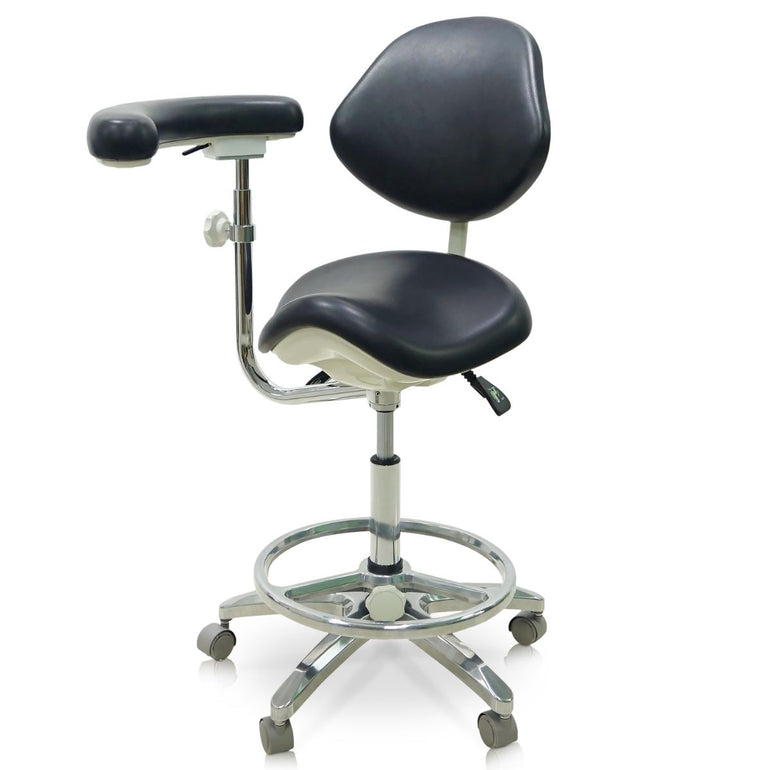 Saddle Style Dental Assistant Stool with Swing Arm and Footrest | Sit Healthier