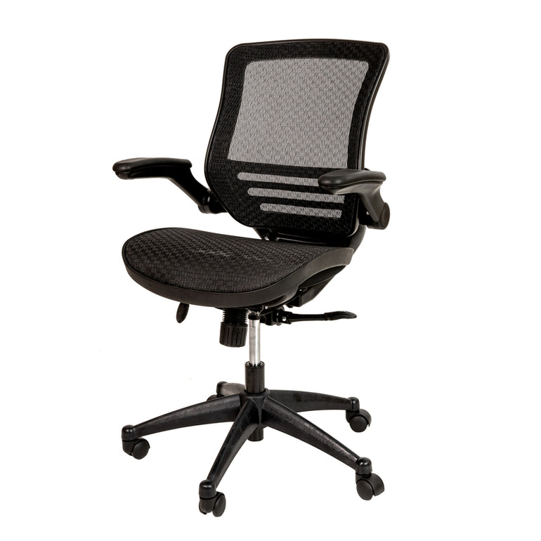 Mid-Back Transparent Black Mesh Executive Swivel Office Chair with Black Frame and Flip-Up Arms | Sithealthier